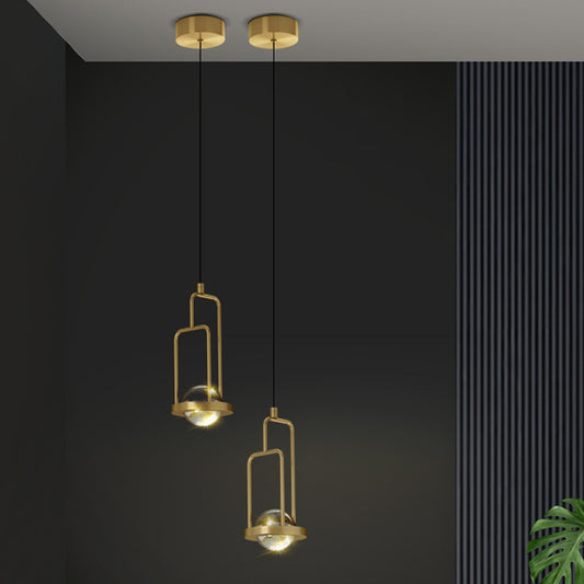 Ball Ceiling Suspension Lamp Minimalist Clear Crystal 1 Light Pendant in Gold with Rectangle Frame Gold Clearhalo 'Ceiling Lights' 'Modern Pendants' 'Modern' 'Pendant Lights' 'Pendants' Lighting' 1503061