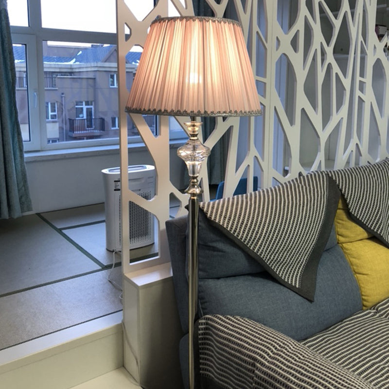 Modern Rhombus-Like Floor Lamp Clear Crystal 1 Head Parlor Standing Light in Champagne with Cone Fabric Shade Clearhalo 'Floor Lamps' 'Lamps' Lighting' 1503086