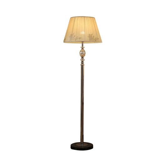 Fabric Conical Shade Standing Light Contemporary 1-Bulb Floor Lamp in Champagne with Flower Design Clearhalo 'Floor Lamps' 'Lamps' Lighting' 1503103