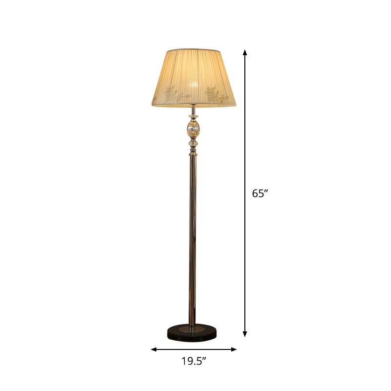 Fabric Conical Shade Standing Light Contemporary 1-Bulb Floor Lamp in Champagne with Flower Design Clearhalo 'Floor Lamps' 'Lamps' Lighting' 1503104