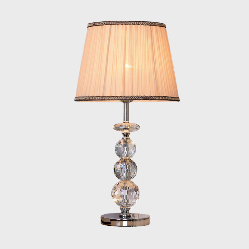 Ball Clear Crystal Reading Lamp Modern 1 Bulb Beige/Coffee Night Table Lighting with Braided Trim Fabric Shade Clearhalo 'Lamps' 'Table Lamps' Lighting' 1503111