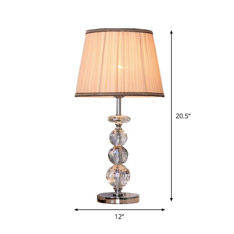 Ball Clear Crystal Reading Lamp Modern 1 Bulb Beige/Coffee Night Table Lighting with Braided Trim Fabric Shade Clearhalo 'Lamps' 'Table Lamps' Lighting' 1503112