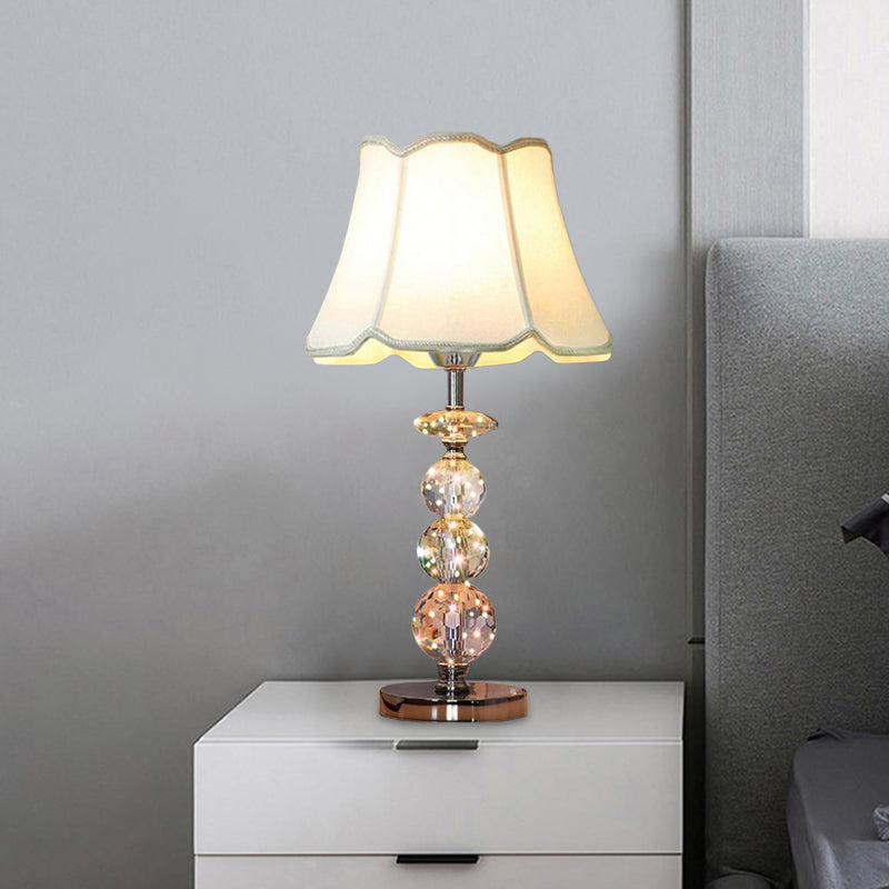 Ball Clear Crystal Reading Lamp Modern 1 Bulb Beige/Coffee Night Table Lighting with Braided Trim Fabric Shade Clearhalo 'Lamps' 'Table Lamps' Lighting' 1503114