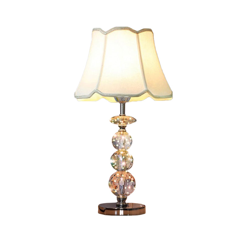 Ball Clear Crystal Reading Lamp Modern 1 Bulb Beige/Coffee Night Table Lighting with Braided Trim Fabric Shade Clearhalo 'Lamps' 'Table Lamps' Lighting' 1503115