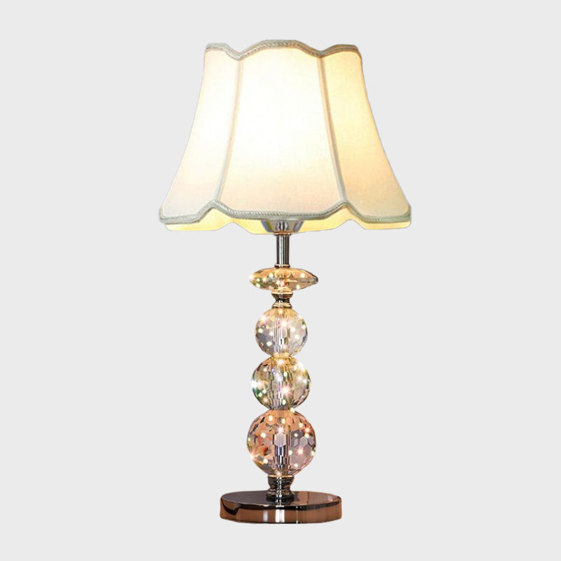 Ball Clear Crystal Reading Lamp Modern 1 Bulb Beige/Coffee Night Table Lighting with Braided Trim Fabric Shade Clearhalo 'Lamps' 'Table Lamps' Lighting' 1503116