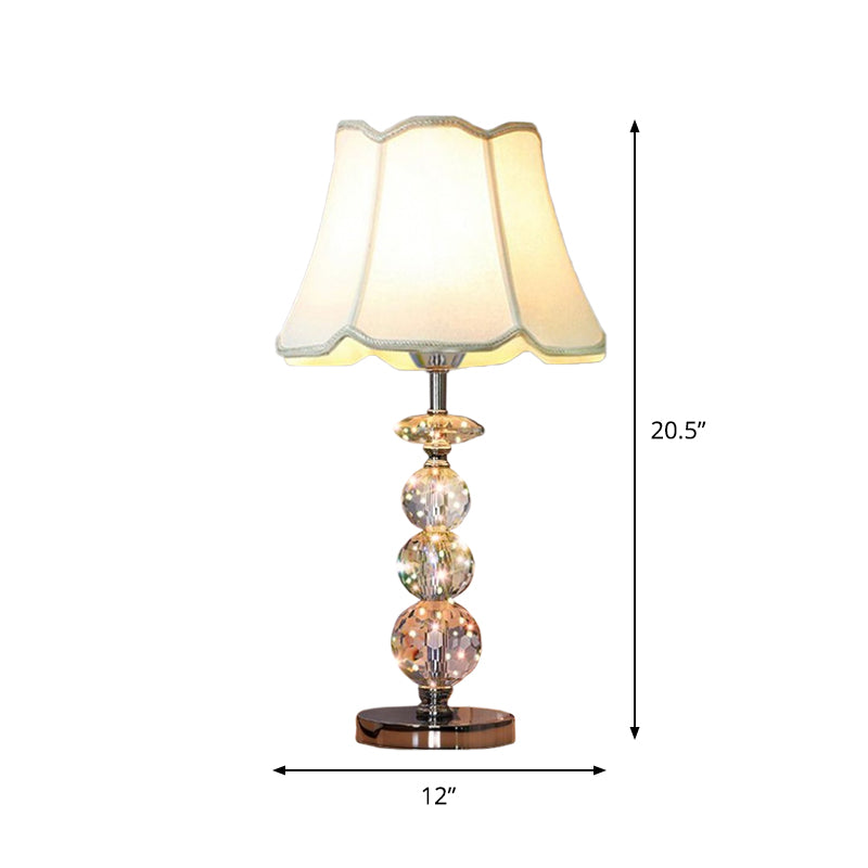 Ball Clear Crystal Reading Lamp Modern 1 Bulb Beige/Coffee Night Table Lighting with Braided Trim Fabric Shade Clearhalo 'Lamps' 'Table Lamps' Lighting' 1503117