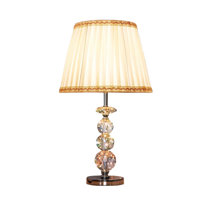 Ball Clear Crystal Reading Lamp Modern 1 Bulb Beige/Coffee Night Table Lighting with Braided Trim Fabric Shade Clearhalo 'Lamps' 'Table Lamps' Lighting' 1503120