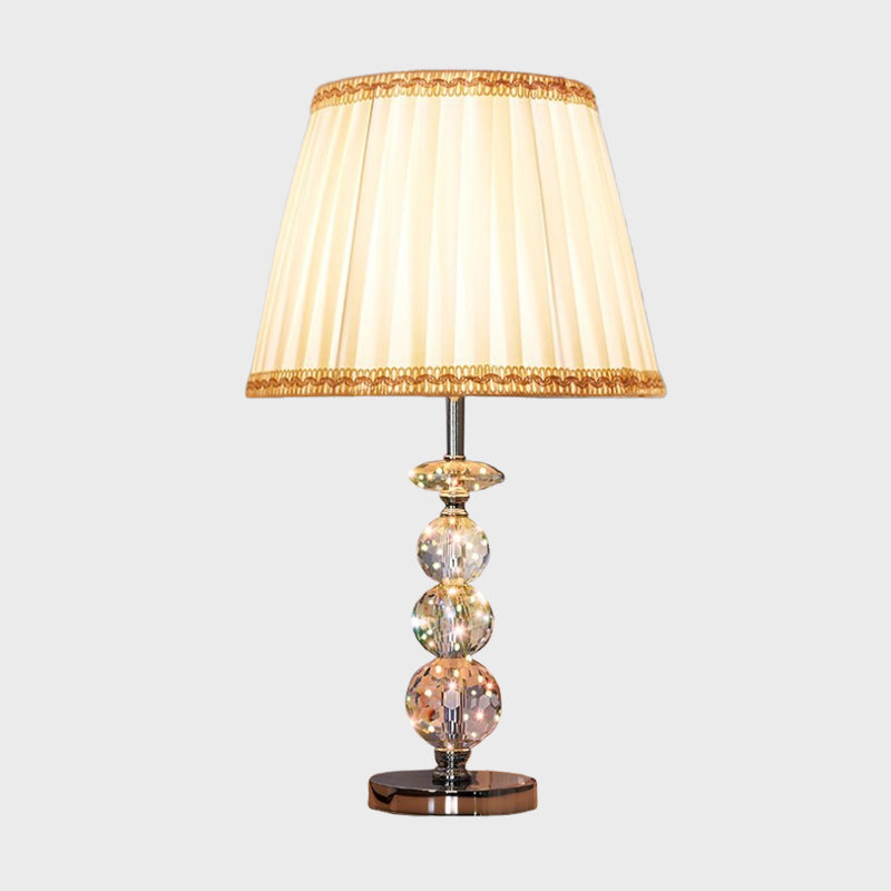 Ball Clear Crystal Reading Lamp Modern 1 Bulb Beige/Coffee Night Table Lighting with Braided Trim Fabric Shade Clearhalo 'Lamps' 'Table Lamps' Lighting' 1503121