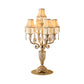 5 Bulbs Crystal Spears Table Light Traditional Gold Candlestick Parlor Nightstand Lamp with/without Fabric Bell Shade Clearhalo 'Lamps' 'Table Lamps' Lighting' 1503133