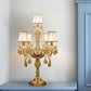 5/6 Heads Candelabra Table Light Traditional Gold Crystal Droplets Nightstand Lamp with/without White Bell Fabric Shade Clearhalo 'Lamps' 'Table Lamps' Lighting' 1503141