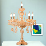 5/6 Heads Candelabra Table Light Traditional Gold Crystal Droplets Nightstand Lamp with/without White Bell Fabric Shade Clearhalo 'Lamps' 'Table Lamps' Lighting' 1503156