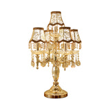 5 Heads Candle Nightstand Lamp Traditional Gold Crystal Draping Table Light with Peony-Patterned Shade Clearhalo 'Lamps' 'Table Lamps' Lighting' 1503180
