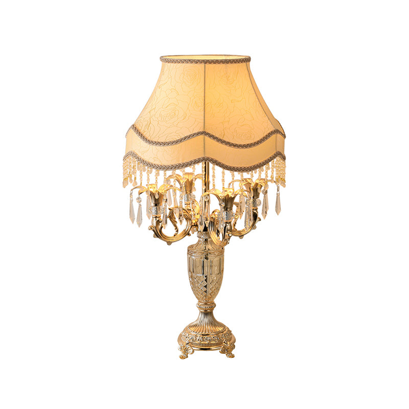 Gold Single Shaded Table Light Traditional Metal Flower Bobeche Night Stand Lamp with Crystal Spears Clearhalo 'Lamps' 'Table Lamps' Lighting' 1503184