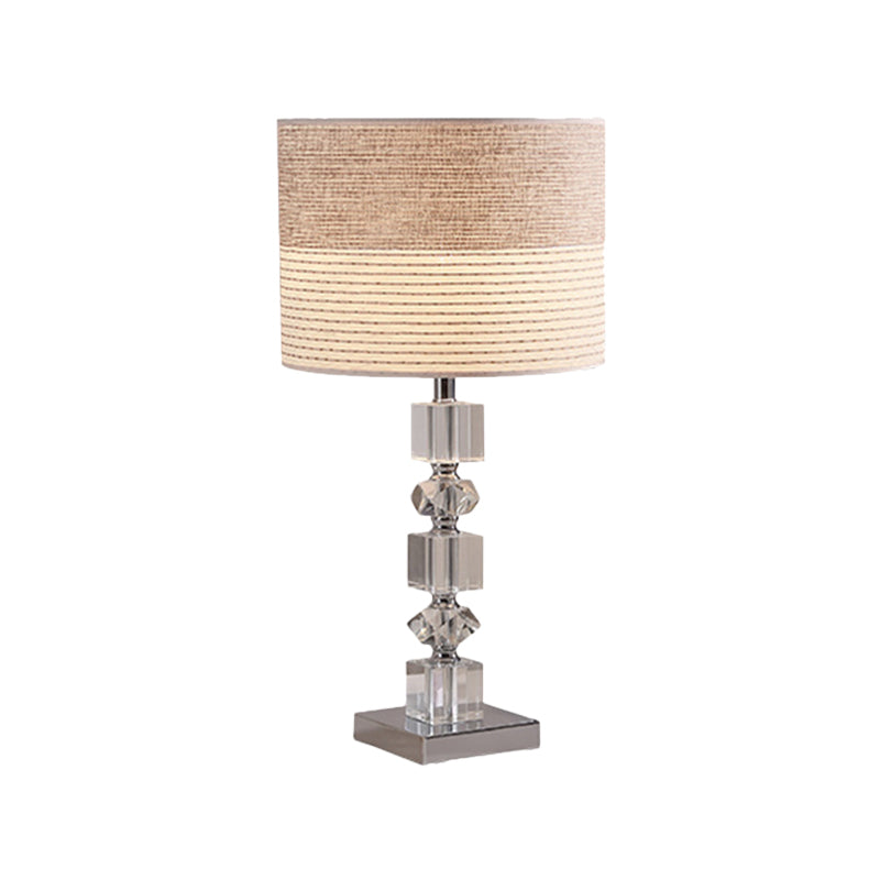 1 Head Drum/Barrel Shaded Table Light Traditional Beige Clear Beveled Crystal Night Stand Lamp Clearhalo 'Lamps' 'Table Lamps' Lighting' 1503219
