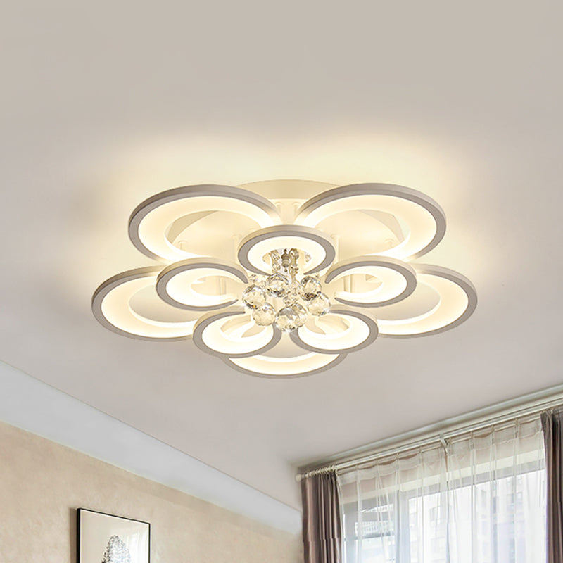 Multi-Layer Circular Flush Mount Ceiling Light Contemporary Acrylic 10/12/16 Lights White Ceiling Light with Crystal Drop Clearhalo 'Ceiling Lights' 'Close To Ceiling Lights' 'Close to ceiling' 'Flush mount' Lighting' 150322