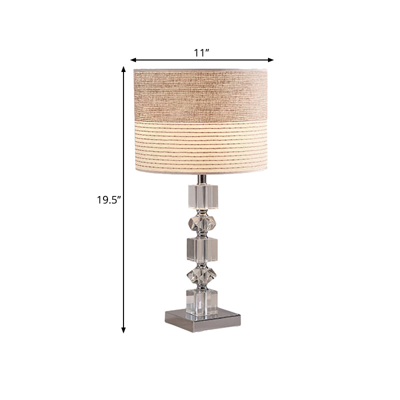 1 Head Drum/Barrel Shaded Table Light Traditional Beige Clear Beveled Crystal Night Stand Lamp Clearhalo 'Lamps' 'Table Lamps' Lighting' 1503220