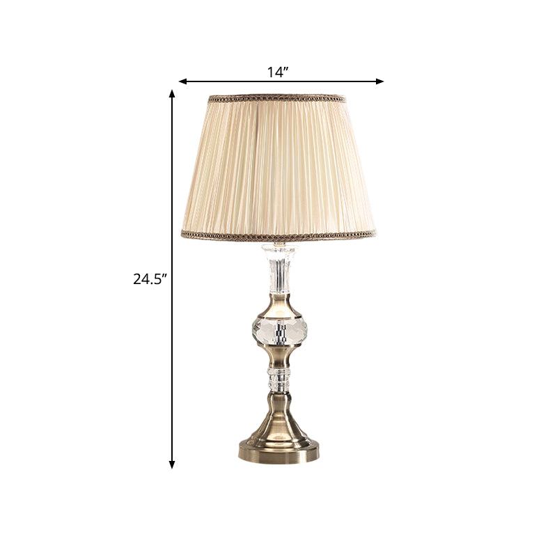 1 Head Drum/Barrel Shaded Table Light Traditional Beige Clear Beveled Crystal Night Stand Lamp Clearhalo 'Lamps' 'Table Lamps' Lighting' 1503225
