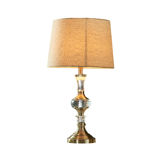 Fabric Beige Night Stand Lamp Tapered Pleated Shade 1 Bulb Traditional Table Light with Crystal Balls Clearhalo 'Lamps' 'Table Lamps' Lighting' 1503228