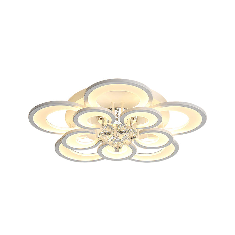 Multi-Layer Circular Flush Mount Ceiling Light Contemporary Acrylic 10/12/16 Lights White Ceiling Light with Crystal Drop Clearhalo 'Ceiling Lights' 'Close To Ceiling Lights' 'Close to ceiling' 'Flush mount' Lighting' 150323