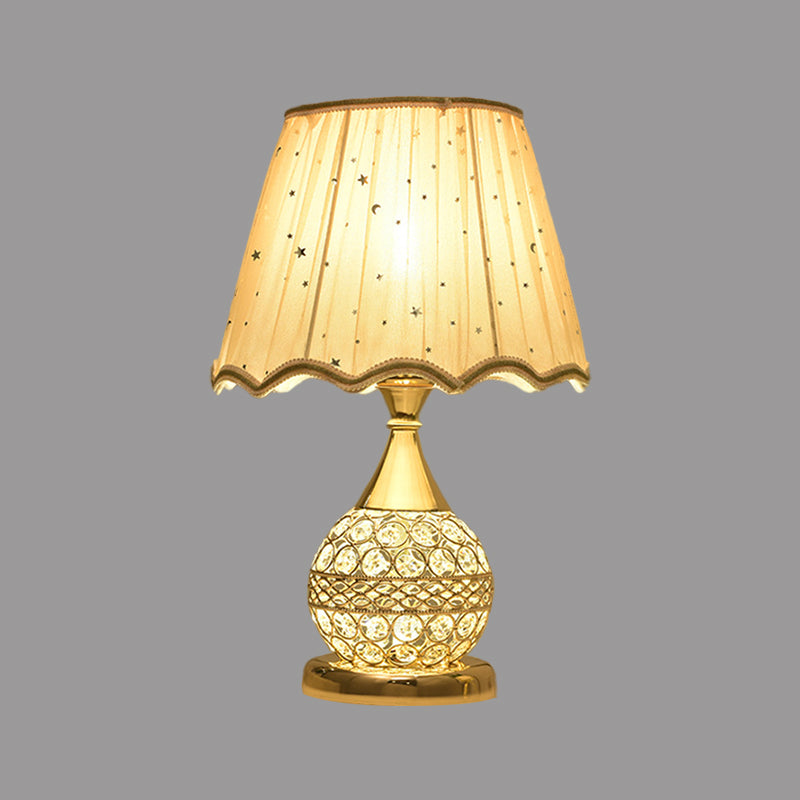Crystal Embedded Gold Nightstand Lamp Sphere Framed 1 Bulb Traditional Table Light with Star-Patterned Shade Clearhalo 'Lamps' 'Table Lamps' Lighting' 1503237