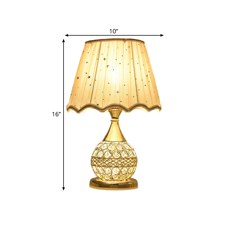 Crystal Embedded Gold Nightstand Lamp Sphere Framed 1 Bulb Traditional Table Light with Star-Patterned Shade Clearhalo 'Lamps' 'Table Lamps' Lighting' 1503238