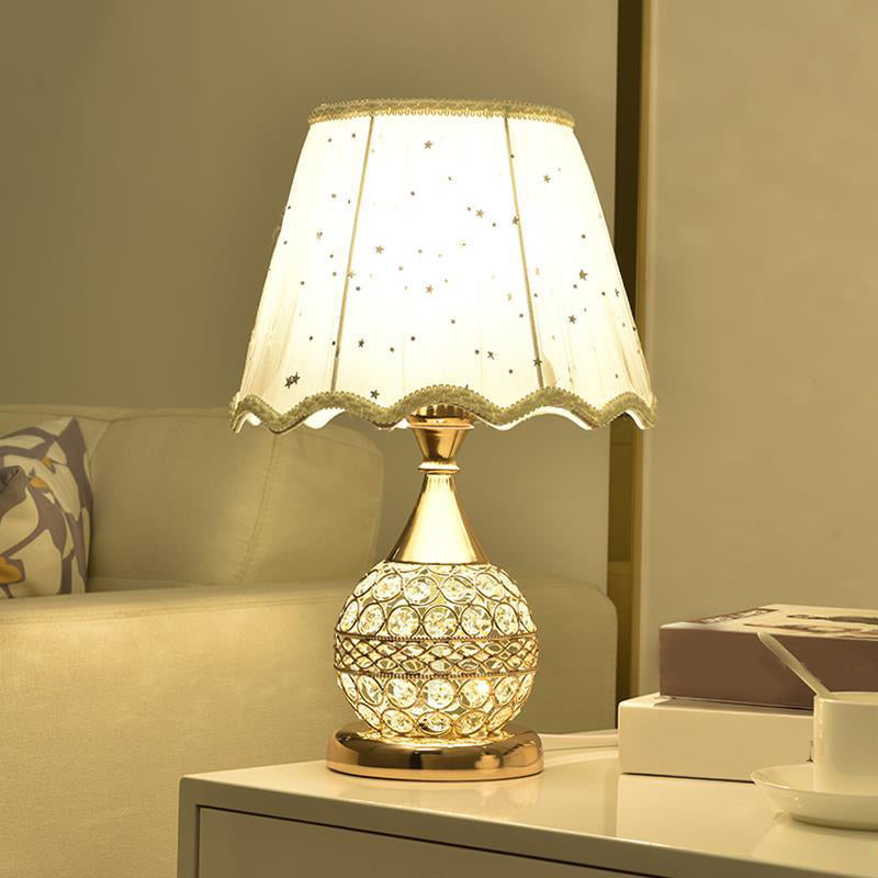 Crystal Embedded Gold Nightstand Lamp Sphere Framed 1 Bulb Traditional Table Light with Star-Patterned Shade Gold B Clearhalo 'Lamps' 'Table Lamps' Lighting' 1503239