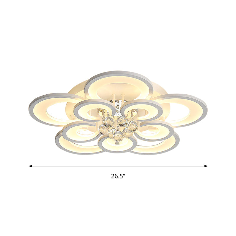 Multi-Layer Circular Flush Mount Ceiling Light Contemporary Acrylic 10/12/16 Lights White Ceiling Light with Crystal Drop Clearhalo 'Ceiling Lights' 'Close To Ceiling Lights' 'Close to ceiling' 'Flush mount' Lighting' 150324