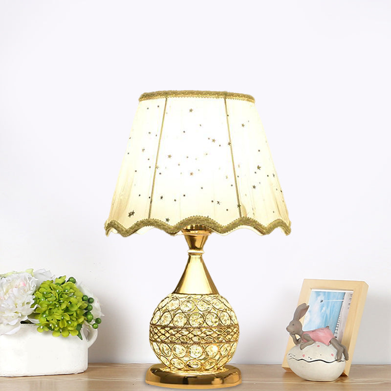 Crystal Embedded Gold Nightstand Lamp Sphere Framed 1 Bulb Traditional Table Light with Star-Patterned Shade Clearhalo 'Lamps' 'Table Lamps' Lighting' 1503240