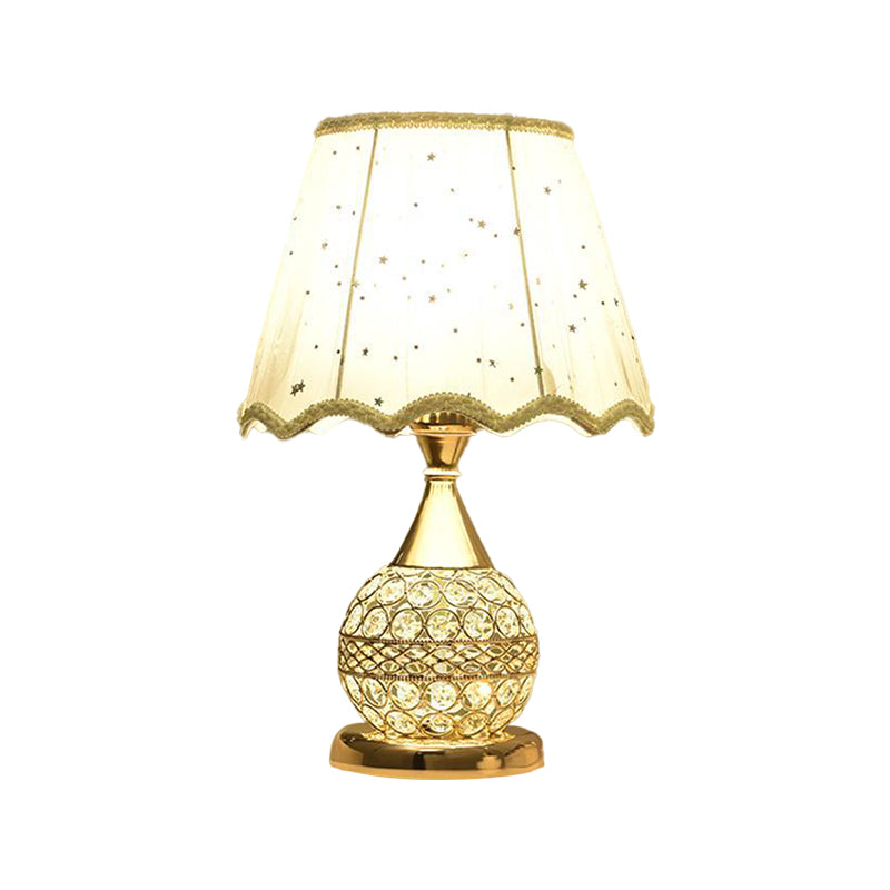 Crystal Embedded Gold Nightstand Lamp Sphere Framed 1 Bulb Traditional Table Light with Star-Patterned Shade Clearhalo 'Lamps' 'Table Lamps' Lighting' 1503242