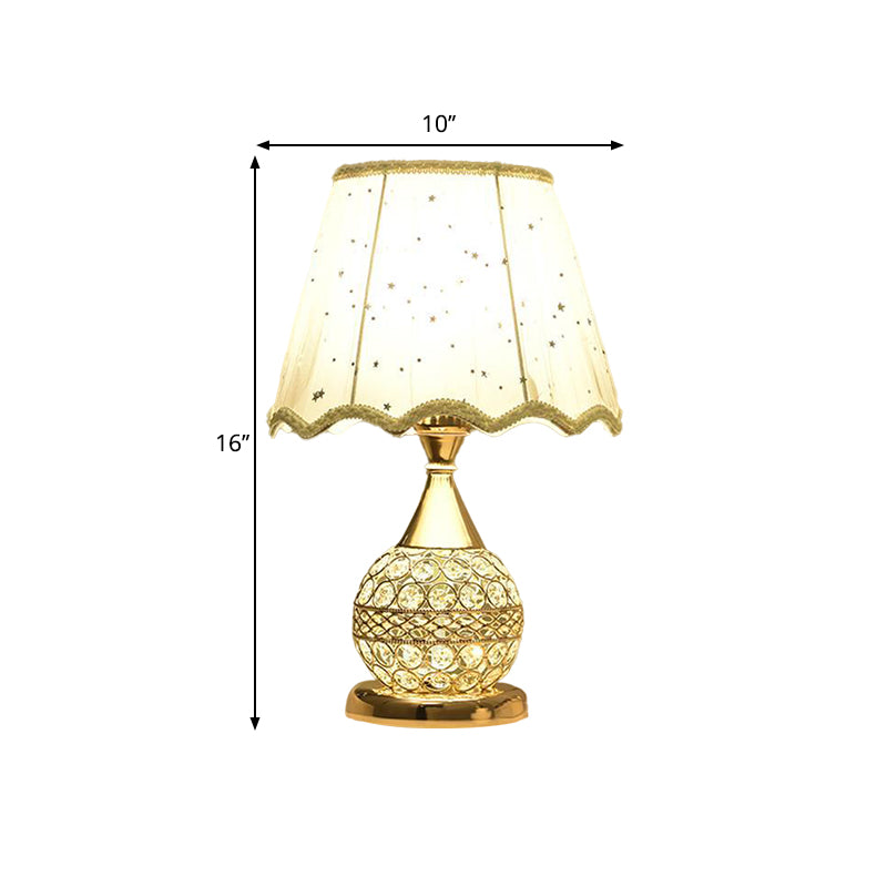 Crystal Embedded Gold Nightstand Lamp Sphere Framed 1 Bulb Traditional Table Light with Star-Patterned Shade Clearhalo 'Lamps' 'Table Lamps' Lighting' 1503243