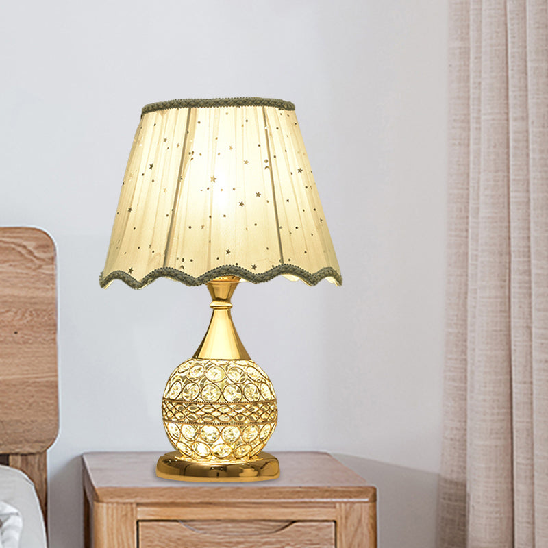 Crystal Embedded Gold Nightstand Lamp Sphere Framed 1 Bulb Traditional Table Light with Star-Patterned Shade Gold C Clearhalo 'Lamps' 'Table Lamps' Lighting' 1503244