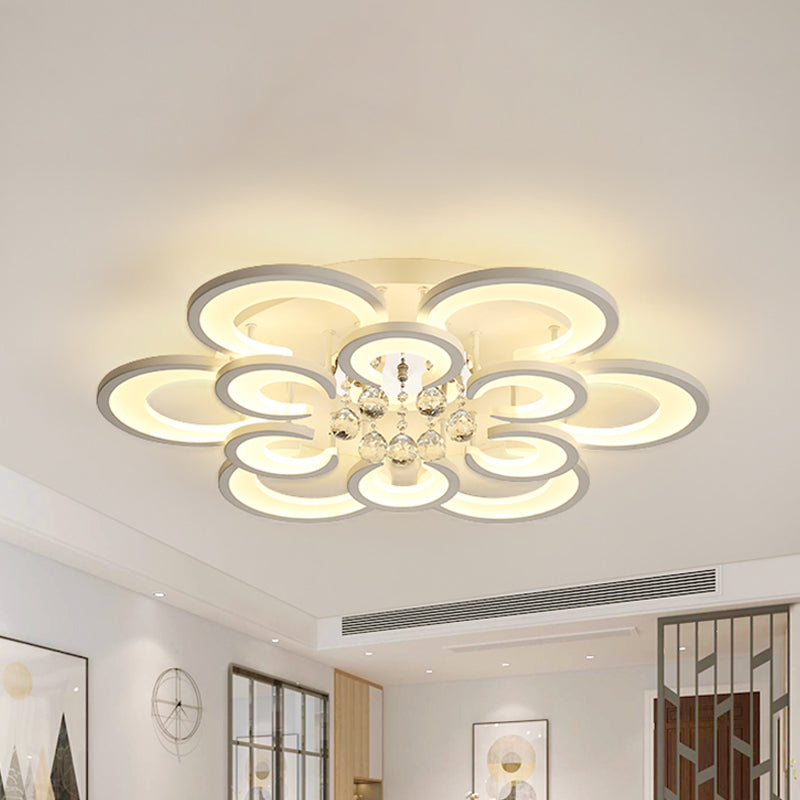 Multi-Layer Circular Flush Mount Ceiling Light Contemporary Acrylic 10/12/16 Lights White Ceiling Light with Crystal Drop 12 White Clearhalo 'Ceiling Lights' 'Close To Ceiling Lights' 'Close to ceiling' 'Flush mount' Lighting' 150325