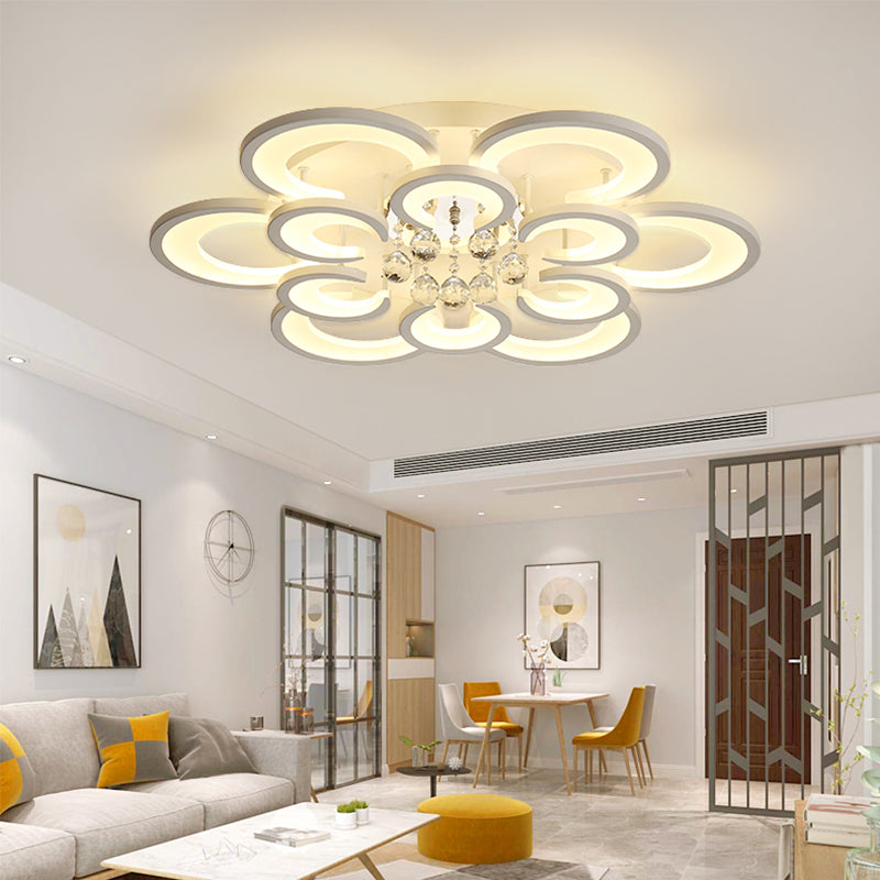 Multi-Layer Circular Flush Mount Ceiling Light Contemporary Acrylic 10/12/16 Lights White Ceiling Light with Crystal Drop Clearhalo 'Ceiling Lights' 'Close To Ceiling Lights' 'Close to ceiling' 'Flush mount' Lighting' 150326