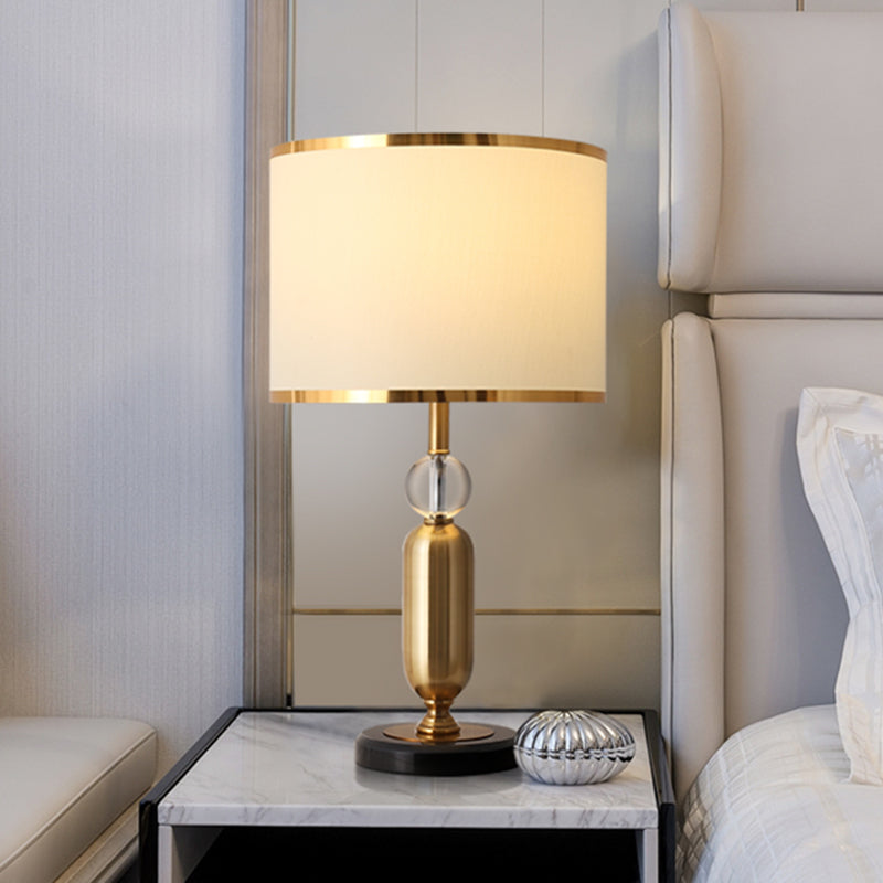Drum Shade Great Room Table Light Traditional Clear Crystal 1 Head White Nightstand Lamp Gold Clearhalo 'Lamps' 'Table Lamps' Lighting' 1503268