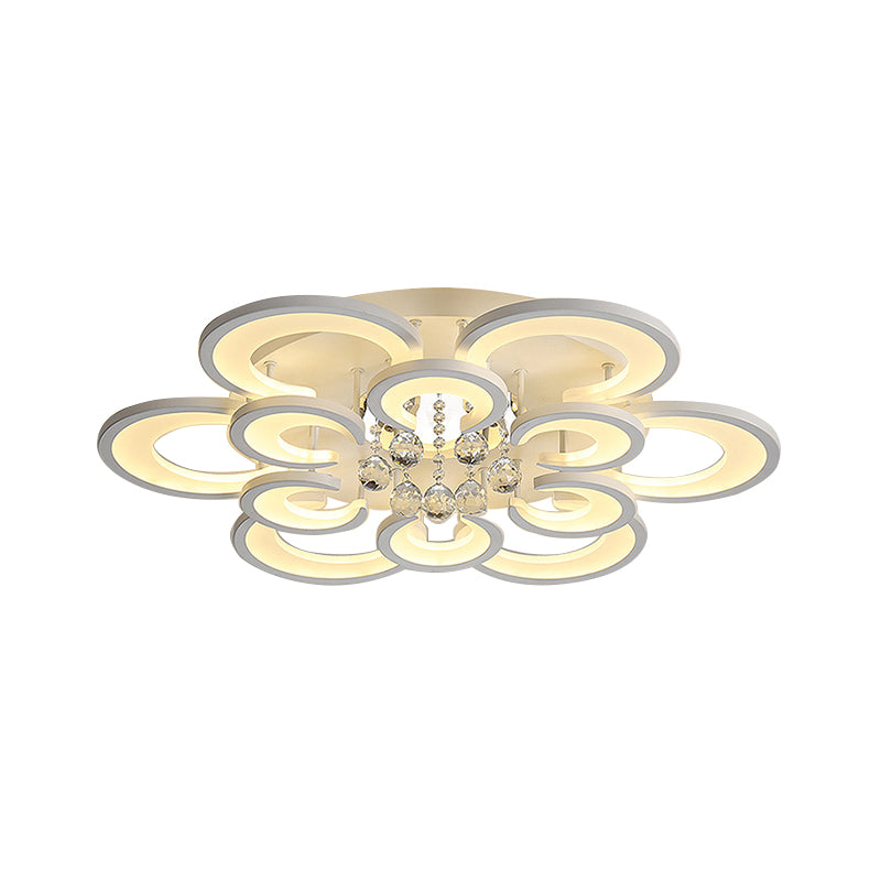 Multi-Layer Circular Flush Mount Ceiling Light Contemporary Acrylic 10/12/16 Lights White Ceiling Light with Crystal Drop Clearhalo 'Ceiling Lights' 'Close To Ceiling Lights' 'Close to ceiling' 'Flush mount' Lighting' 150327