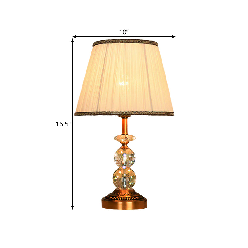 1 Bulb Pleated Fabric Night Stand Lamp Traditional Pink and White/Pink/Coffee Cylinder/Tapered Parlor Table Light with Faceted Crystal Orbs Clearhalo 'Lamps' 'Table Lamps' Lighting' 1503275