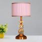 1 Bulb Pleated Fabric Night Stand Lamp Traditional Pink and White/Pink/Coffee Cylinder/Tapered Parlor Table Light with Faceted Crystal Orbs Brass C Clearhalo 'Lamps' 'Table Lamps' Lighting' 1503276