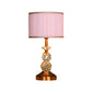 1 Bulb Pleated Fabric Night Stand Lamp Traditional Pink and White/Pink/Coffee Cylinder/Tapered Parlor Table Light with Faceted Crystal Orbs Clearhalo 'Lamps' 'Table Lamps' Lighting' 1503278