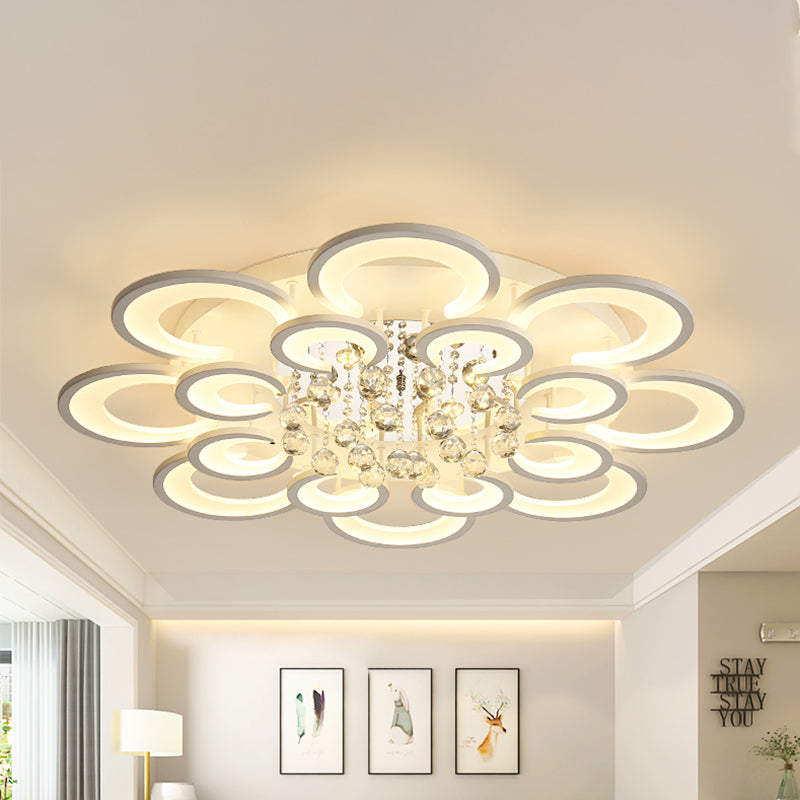 Multi-Layer Circular Flush Mount Ceiling Light Contemporary Acrylic 10/12/16 Lights White Ceiling Light with Crystal Drop 16 White Clearhalo 'Ceiling Lights' 'Close To Ceiling Lights' 'Close to ceiling' 'Flush mount' Lighting' 150329