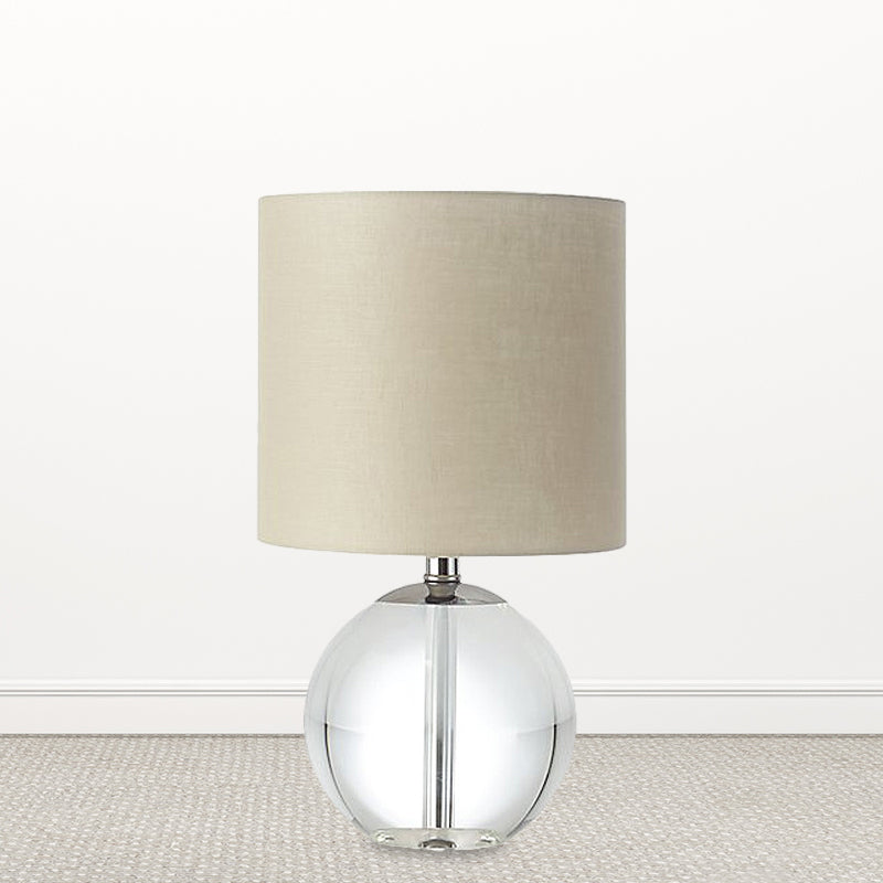 Beige 1 Head Nightstand Lamp Traditional Fabric Cylindrical Shade Table Light with Crystal Spherical Base Chrome Clearhalo 'Lamps' 'Table Lamps' Lighting' 1503291