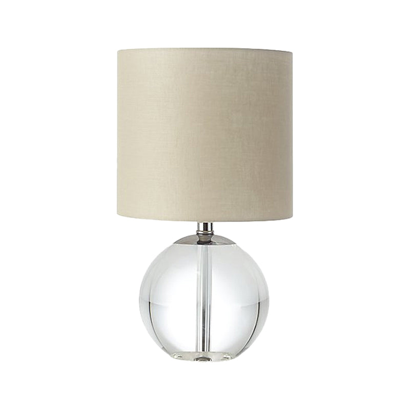 Beige 1 Head Nightstand Lamp Traditional Fabric Cylindrical Shade Table Light with Crystal Spherical Base Clearhalo 'Lamps' 'Table Lamps' Lighting' 1503293