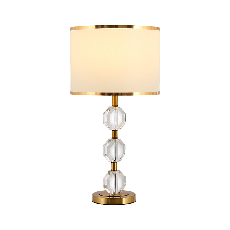 Beveled Crystal Gold Night Table Lamp Spherical 1 Bulb Traditional Fabric Desk Light for Bedroom Clearhalo 'Lamps' 'Table Lamps' Lighting' 1503297