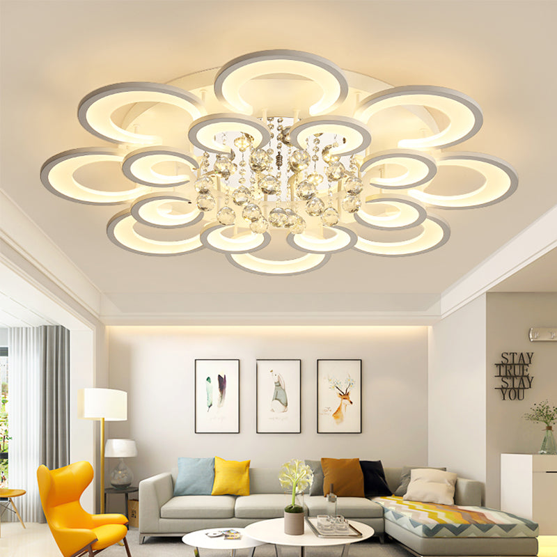 Multi-Layer Circular Flush Mount Ceiling Light Contemporary Acrylic 10/12/16 Lights White Ceiling Light with Crystal Drop Clearhalo 'Ceiling Lights' 'Close To Ceiling Lights' 'Close to ceiling' 'Flush mount' Lighting' 150330