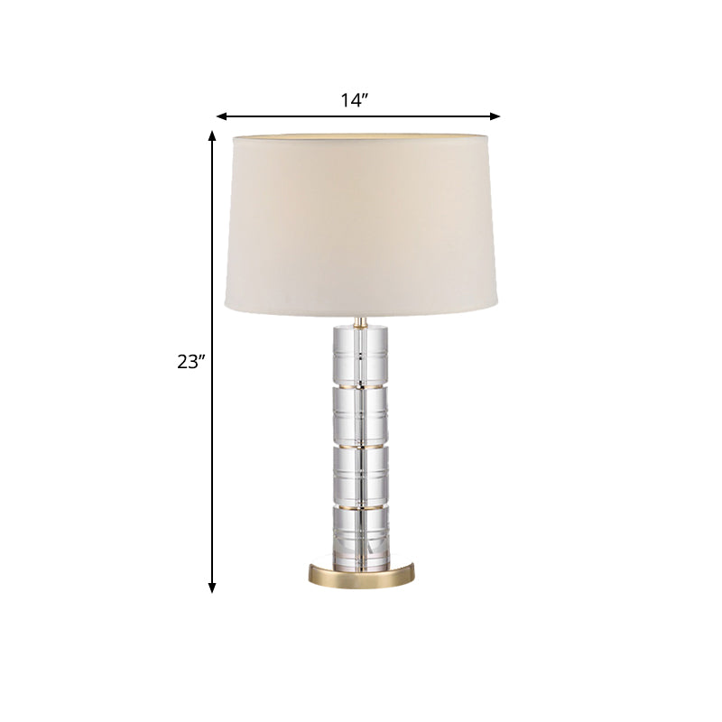 1 Head Fabric Nightstand Lamp Traditional Beige Barrel Shade Bedchamber Crystal Table Light Clearhalo 'Lamps' 'Table Lamps' Lighting' 1503302