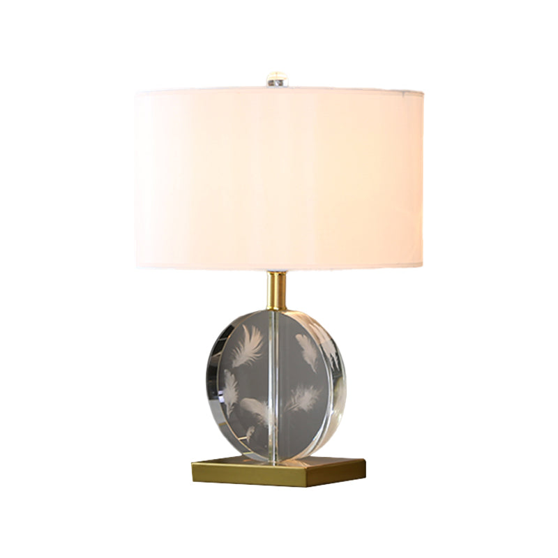 Fabric White Table Light Cylinder Shade 1 Bulb Traditional Night Stand Lamp with Clear Circular Crystal Clearhalo 'Lamps' 'Table Lamps' Lighting' 1503305