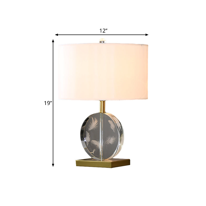 Fabric White Table Light Cylinder Shade 1 Bulb Traditional Night Stand Lamp with Clear Circular Crystal Clearhalo 'Lamps' 'Table Lamps' Lighting' 1503306