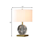 Fabric White Table Light Cylinder Shade 1 Bulb Traditional Night Stand Lamp with Clear Circular Crystal Clearhalo 'Lamps' 'Table Lamps' Lighting' 1503306