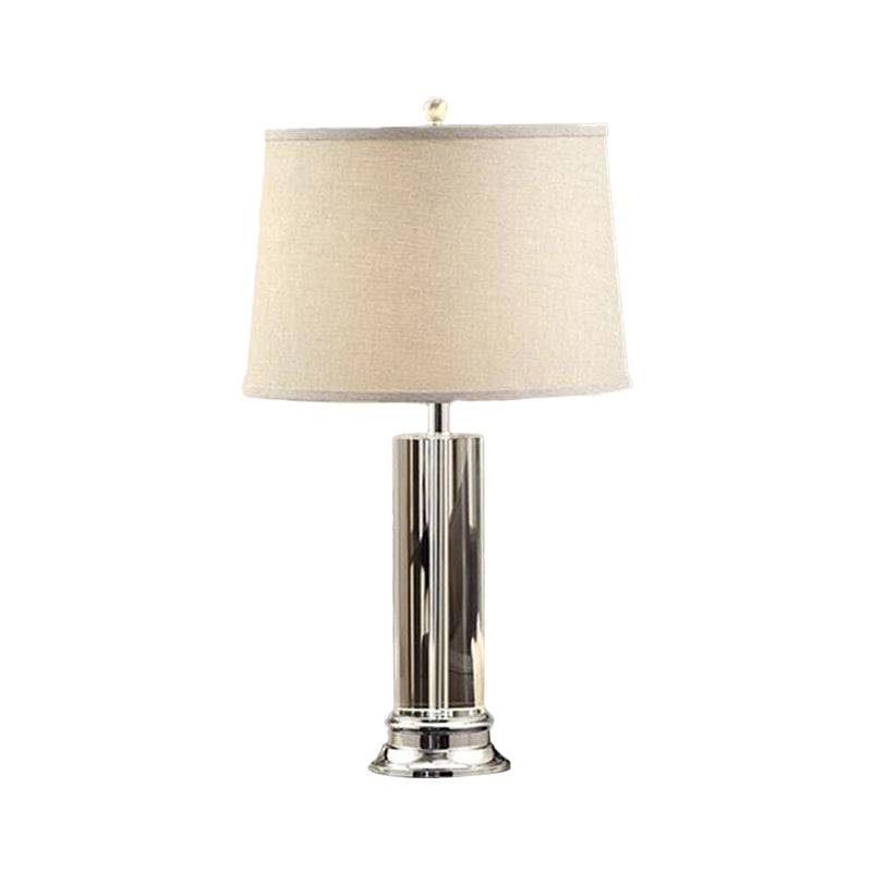 Traditional Barrel Shade Nightstand Lamp 1 Head Fabric Table Light in Beige with Cylinder K9 Crystal Post Clearhalo 'Lamps' 'Table Lamps' Lighting' 1503309