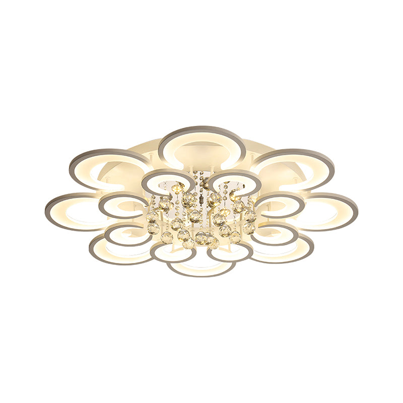 Multi-Layer Circular Flush Mount Ceiling Light Contemporary Acrylic 10/12/16 Lights White Ceiling Light with Crystal Drop Clearhalo 'Ceiling Lights' 'Close To Ceiling Lights' 'Close to ceiling' 'Flush mount' Lighting' 150331
