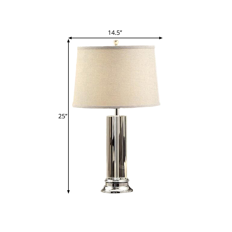 Traditional Barrel Shade Nightstand Lamp 1 Head Fabric Table Light in Beige with Cylinder K9 Crystal Post Clearhalo 'Lamps' 'Table Lamps' Lighting' 1503310